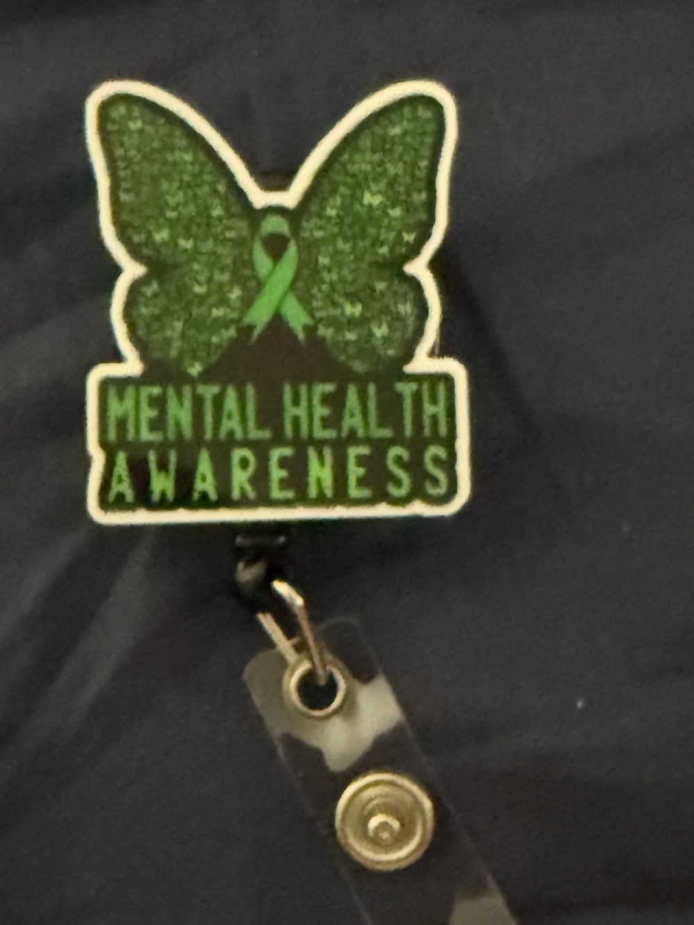 Mental Health Awareness Green Butterfly Badge Reel